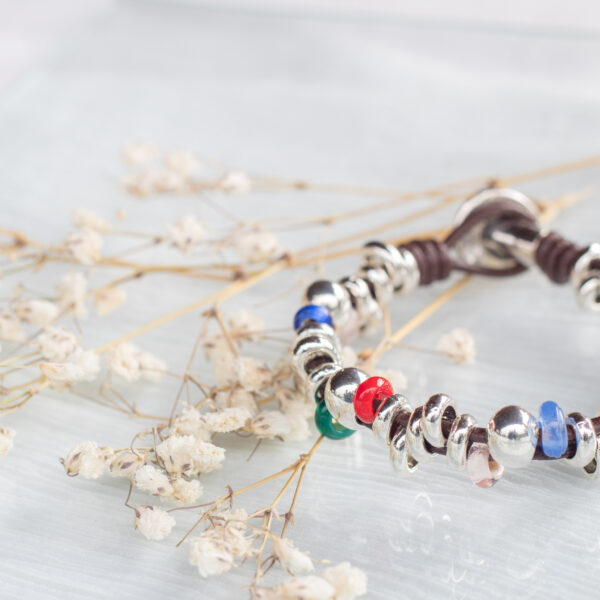 Pulsera de Cuero Marrón con Cristales Checos para Mujer