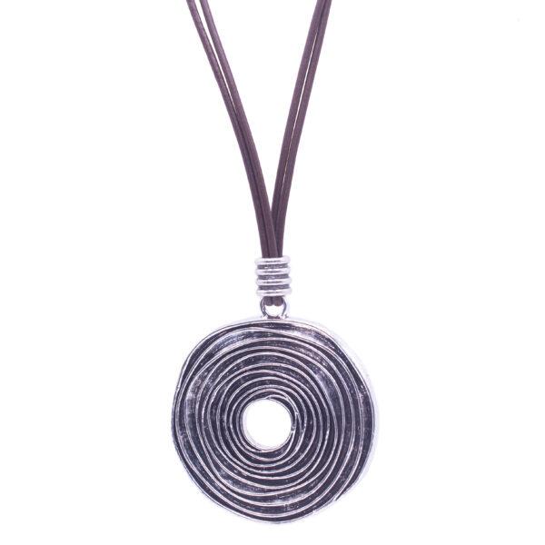 Colgante Mujer con Colgante Espiral Reversible Plata Vieja y Cuero