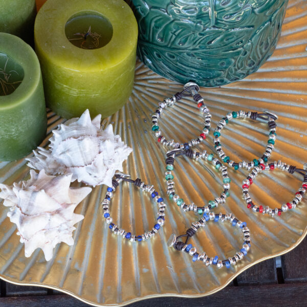 Pulsera de Cuero Marrón con Cristales Checos para Mujer