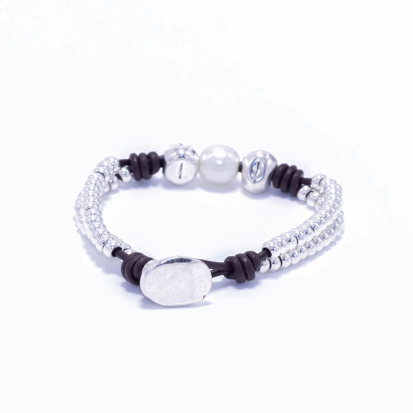 AMICHI - Pulsera de Cuero y Perla Natural de Agua Dulce