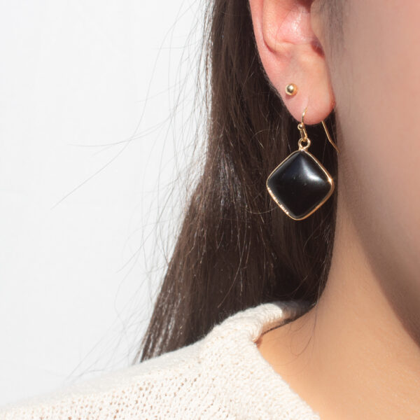 AMICHI- Pendientes de Piedra Natural Obsidiana con Gancho Dorado