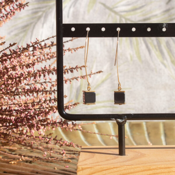 AMICHI- Pendientes Mujer Hematita Negra Piedra Natural