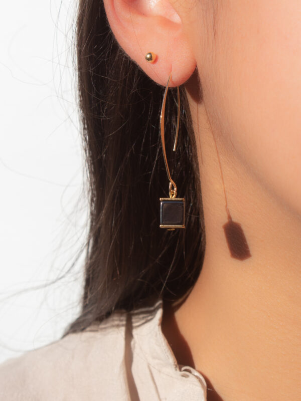 AMICHI- Pendientes Mujer Hematita Negra Piedra Natural