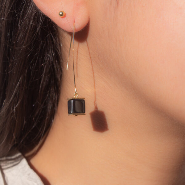 AMICHI- Pendientes Mujer Hematita Negra Piedra Natural