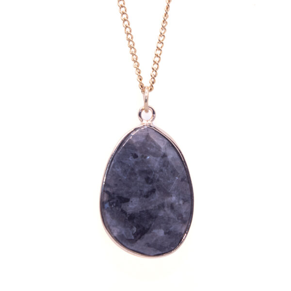 AMICHI - Collar con Piedra Labradorita Natural y Cadena de Acero Inoxidable