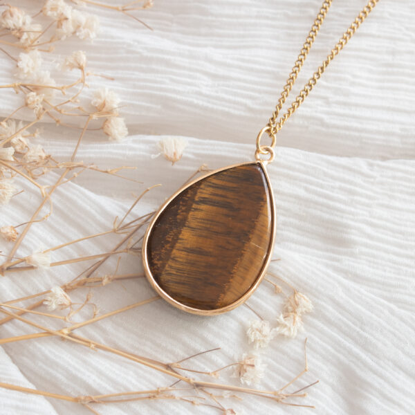 AMICHI- Collar con Piedra Natural en Forma de Gota de Agua y Cadena de Acero