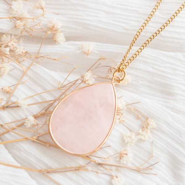 AMICHI- Collar con Piedra Natural en Forma de Gota de Agua y Cadena de Acero