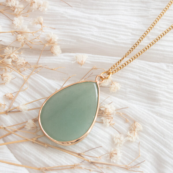 AMICHI- Collar con Piedra Natural en Forma de Gota de Agua y Cadena de Acero