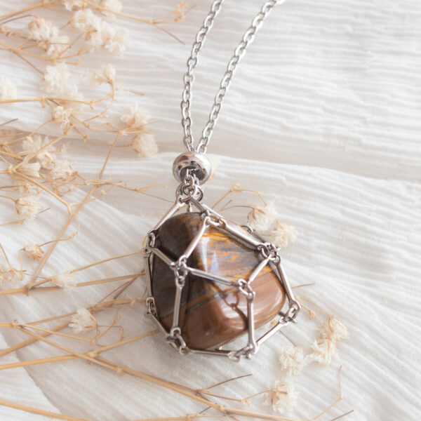 Collar Jaula de Piedra Natural con Cadena de Acero Inoxidable