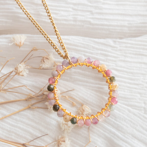 AMICHI- Conjunto de Pendientes y Collar con Piedra Natural Turmalina