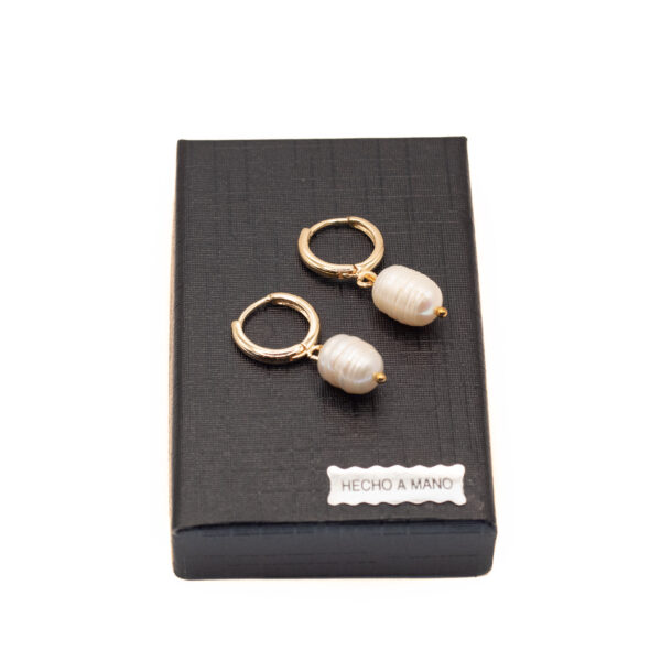 IMG_2416 AMICHI- Pendientes de Perlas Naturales con Aro Dorado Chapado en Oro