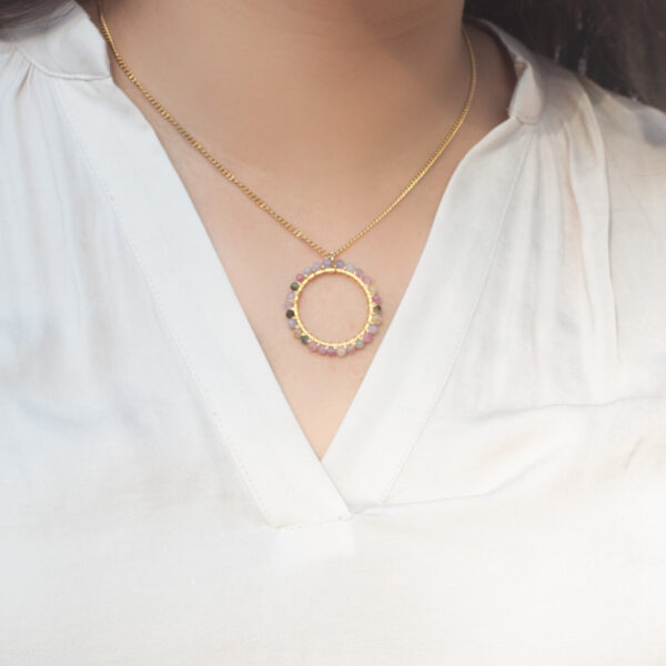 AMICHI- Conjunto de Pendientes y Collar con Piedra Natural Turmalina