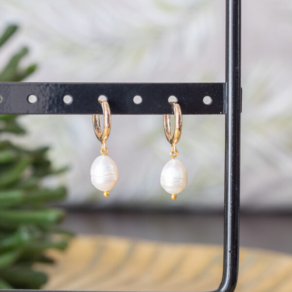 IMG_2515 AMICHI- Pendientes de Perlas Naturales con Aro Dorado Chapado en Oro