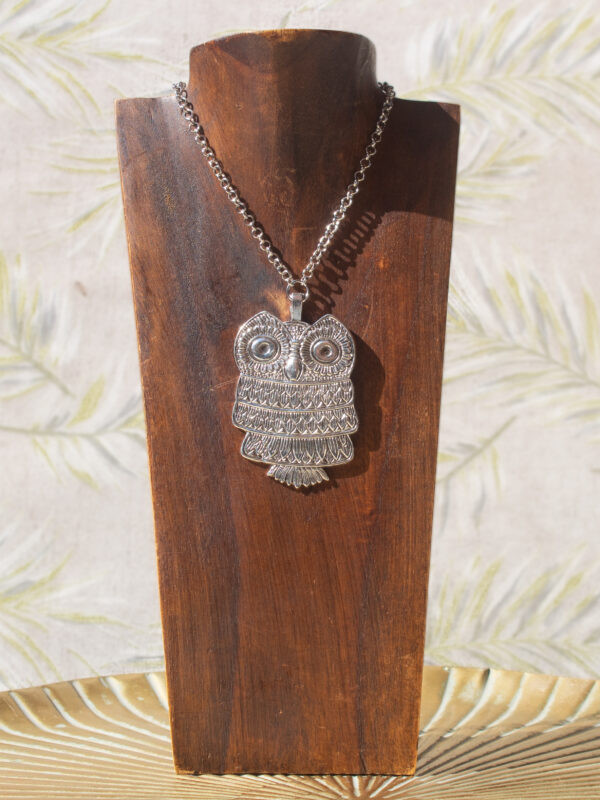 Collar Mujer Búho Plata Tibetana con Cadena de Acero Inoxidable
