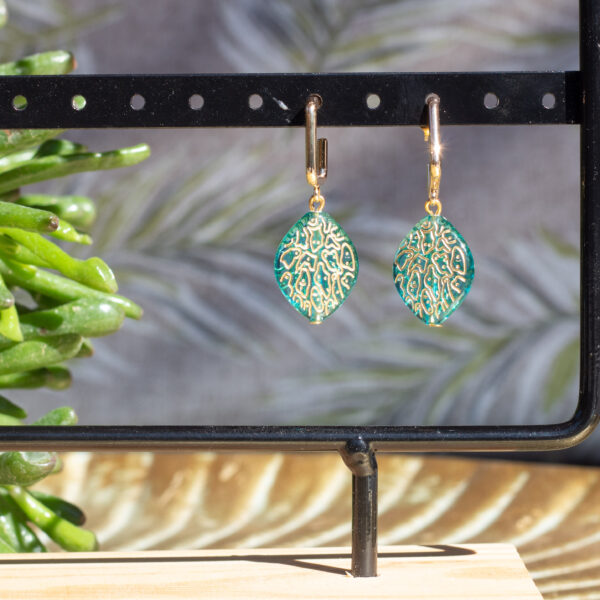 IMG_2997 Pendientes Cuadrados Verdes con Aro Dorado