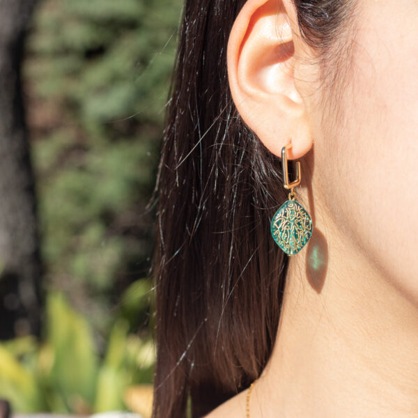 IMG_3031 Pendientes Cuadrados Verdes con Aro Dorado