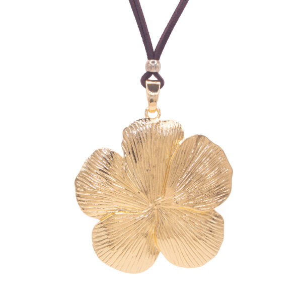 Collar Largo Mujer Flor Dorada con Antelina Marrón